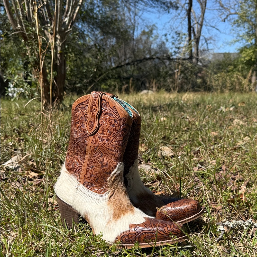 Myra Bag Brown Hair-On Leather Western Ankle Boots